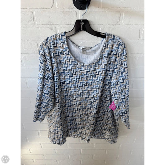 Top 3/4 Sleeve By Cj Banks In Blue & Tan, Size: 2x
