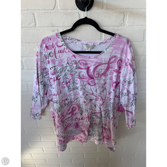Top 3/4 Sleeve By Cj Banks In Pink & White, Size: 2x