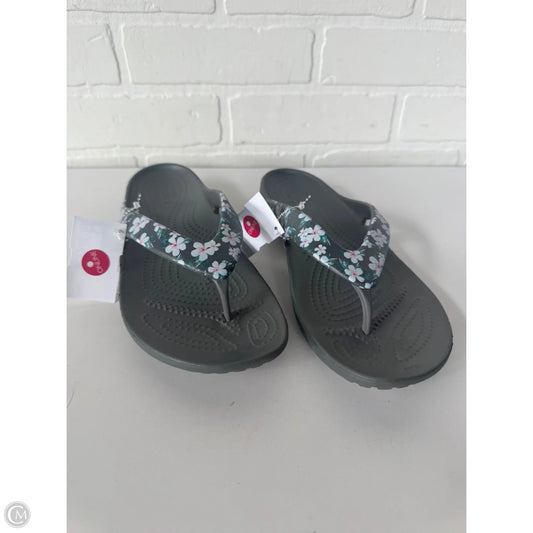 Sandals Flip Flops By Crocs In Grey & White, Size: 8