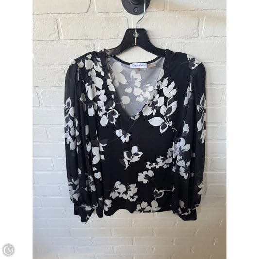 Blouse Long Sleeve By Calvin Klein In Black & Grey, Size: M