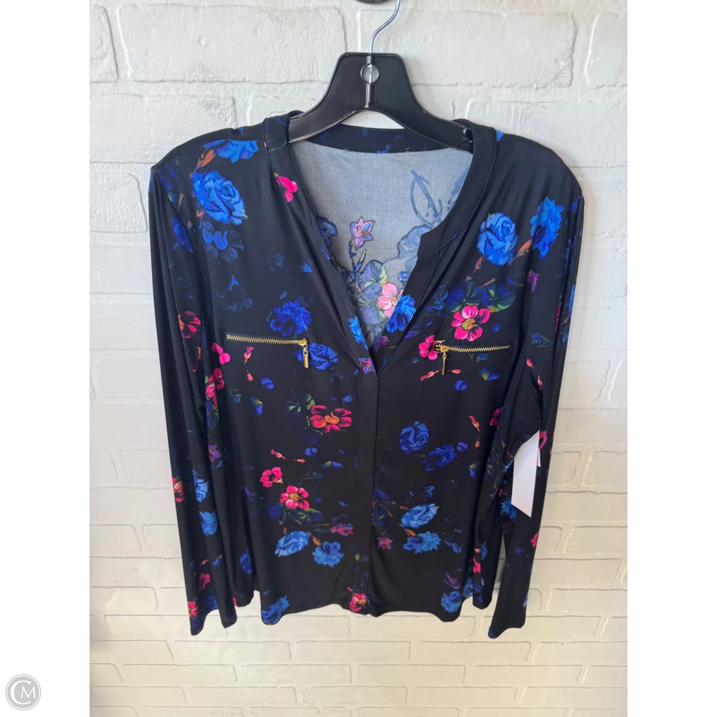 Blouse Long Sleeve By Clothes Mentor In Black & Blue, Size: L