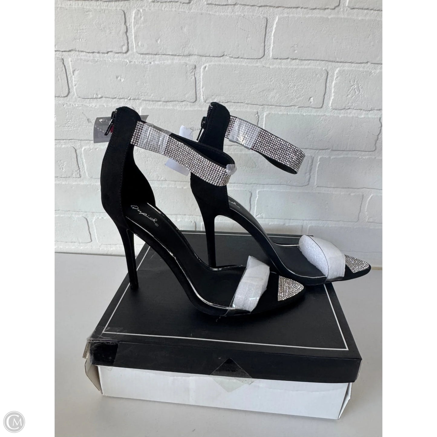 Sandals Heels Stiletto By Qupid In Black & Silver, Size: 10