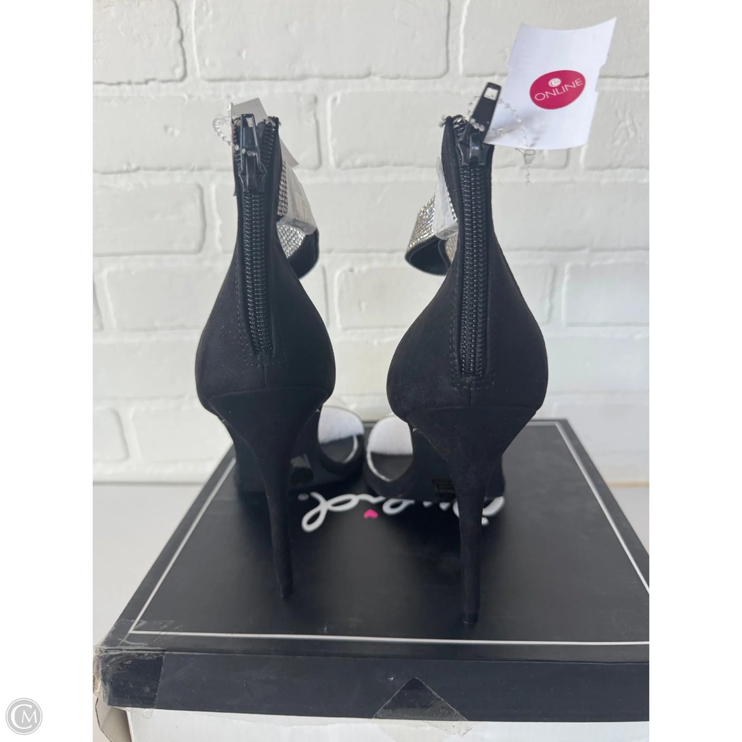 Sandals Heels Stiletto By Qupid In Black & Silver, Size: 10