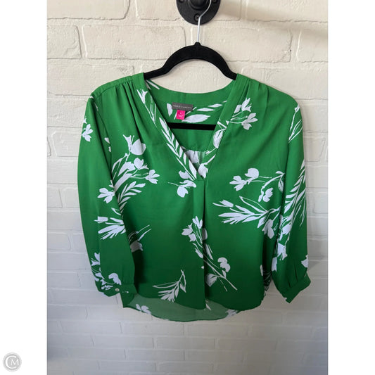 Blouse 3/4 Sleeve By Vince Camuto In Green & White, Size: S