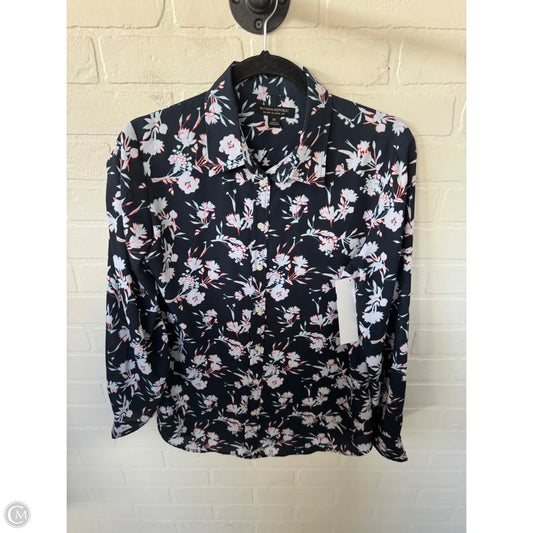 Blouse Long Sleeve By Banana Republic In Blue & White, Size: M