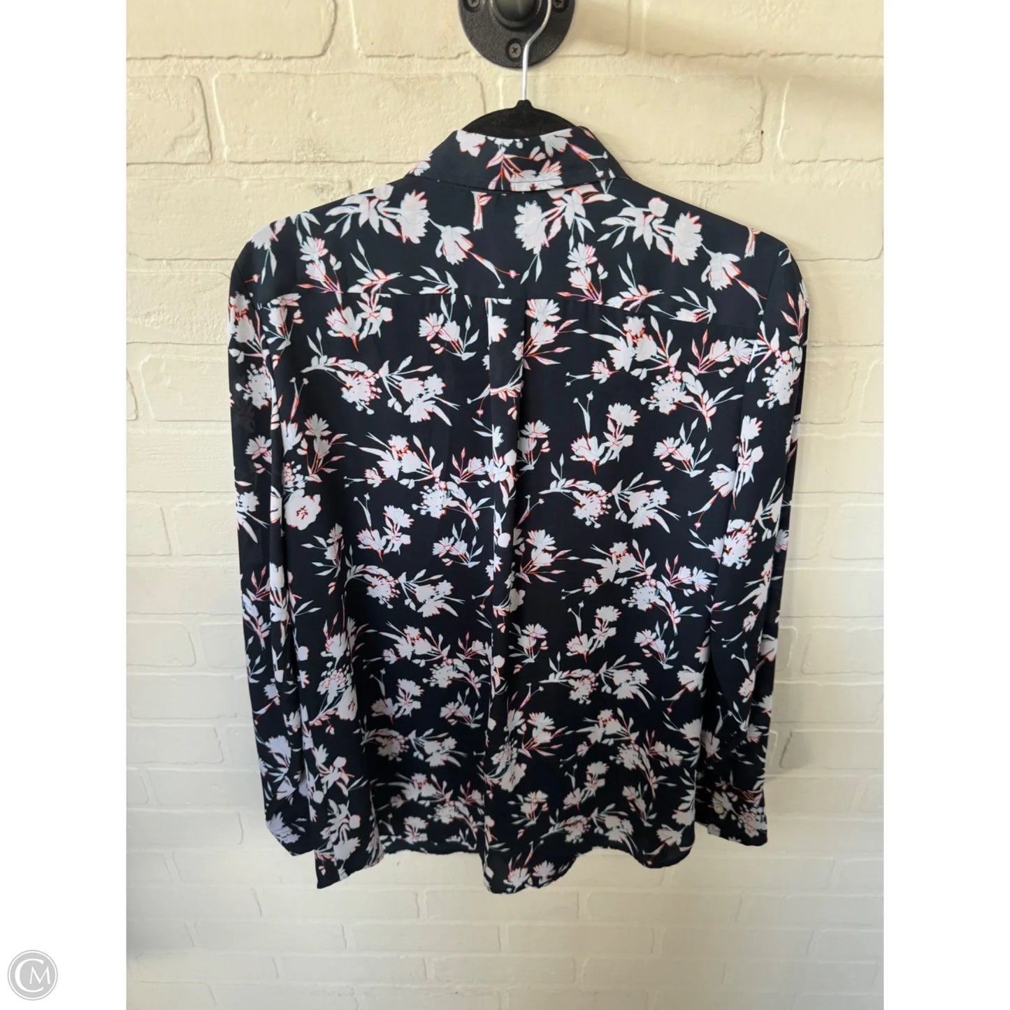 Blouse Long Sleeve By Banana Republic In Blue & White, Size: M