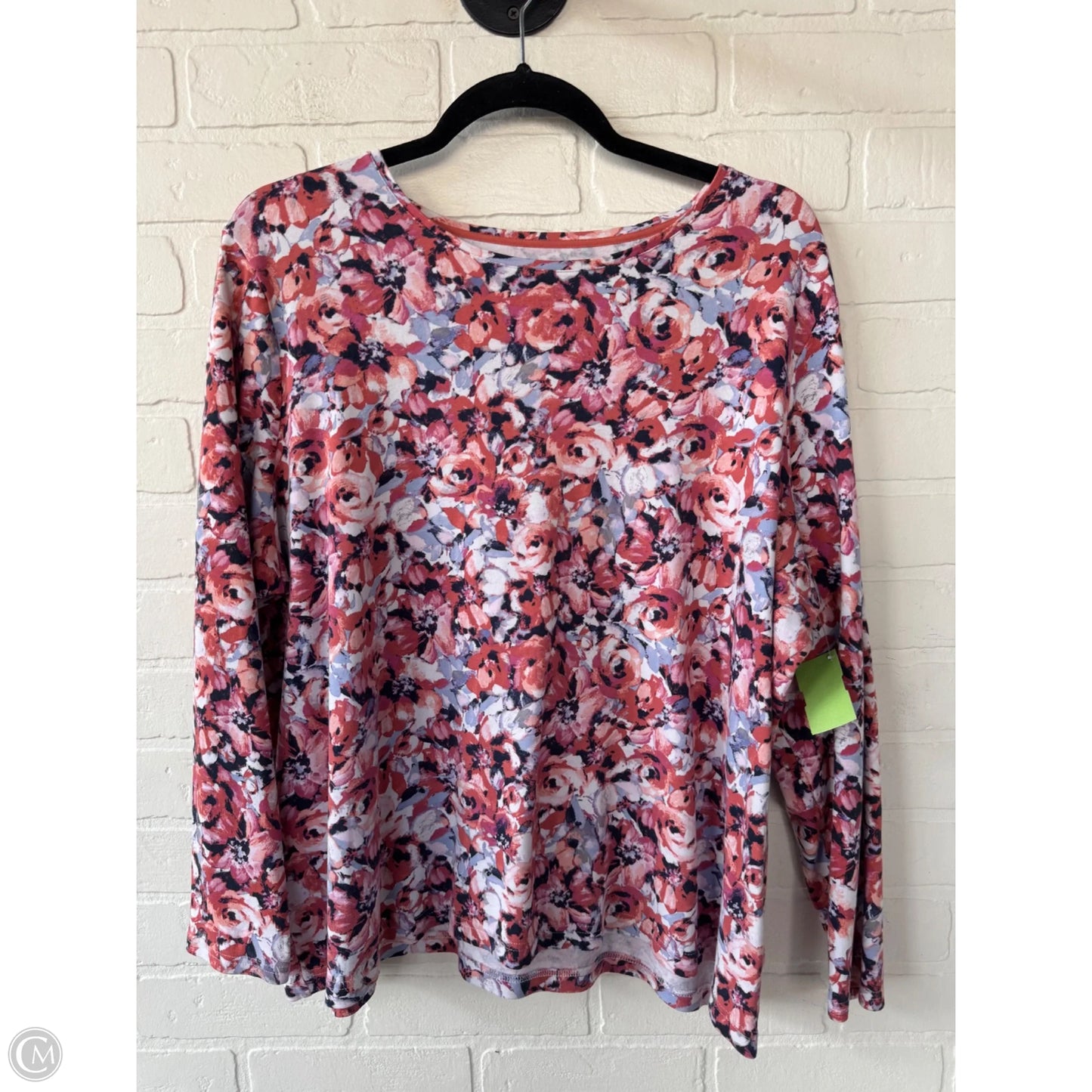 Top Long Sleeve Basic By Croft And Barrow In Pink & White, Size: 2x