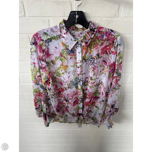 Top Long Sleeve By Liz Claiborne In Pink & White, Size: S