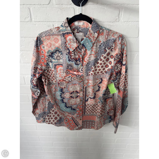 Blouse Long Sleeve By Chicos In Orange & Tan, Size: S