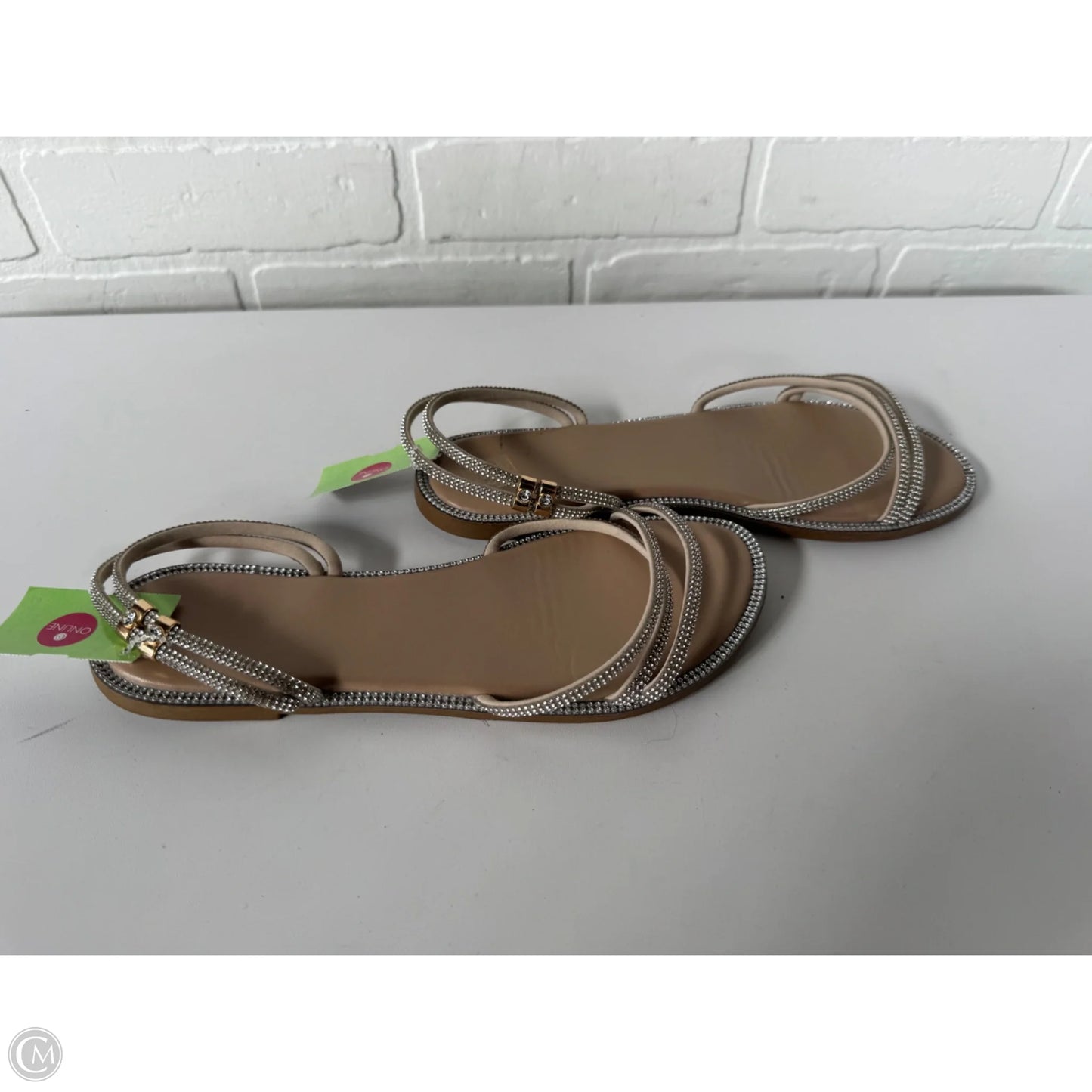 Sandals Flats By Cme In Silver & Tan, Size: 7.5
