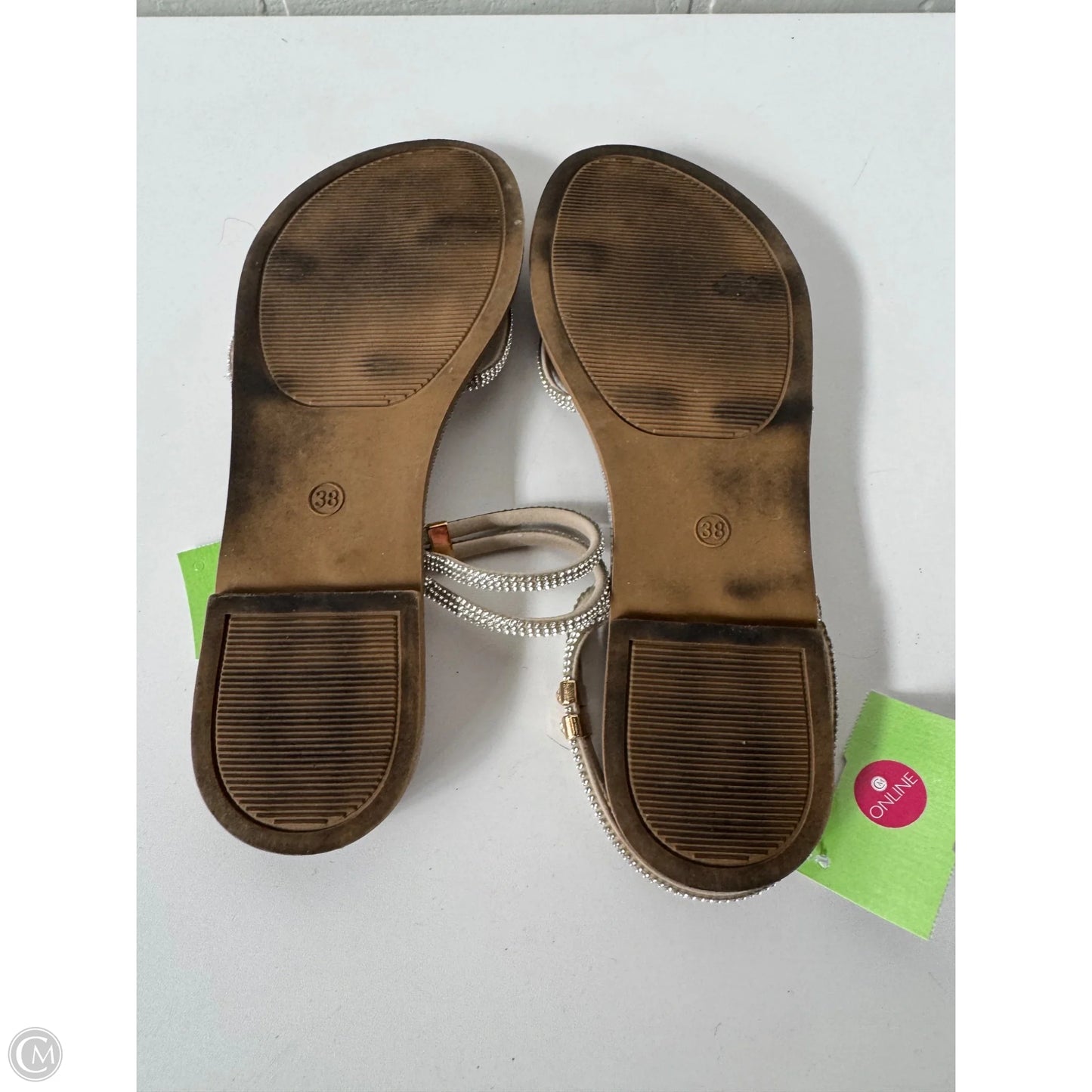 Sandals Flats By Cme In Silver & Tan, Size: 7.5