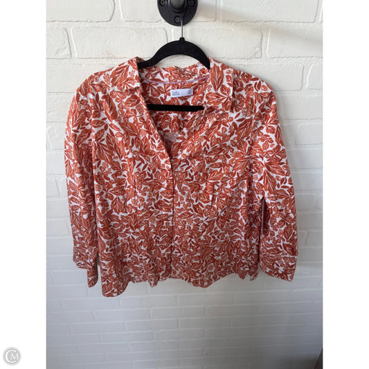 Top 3/4 Sleeve By Croft And Barrow In Orange & White, Size: Xlp