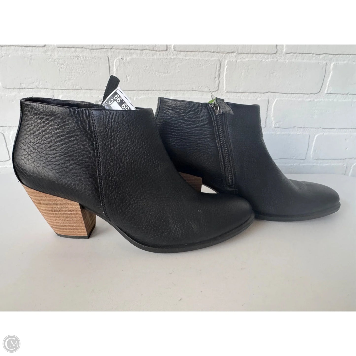 Boots Ankle Heels By Ecco In Black & Brown, Size: 11.5