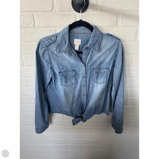 Top Long Sleeve By Chicos In Blue Denim, Size: S