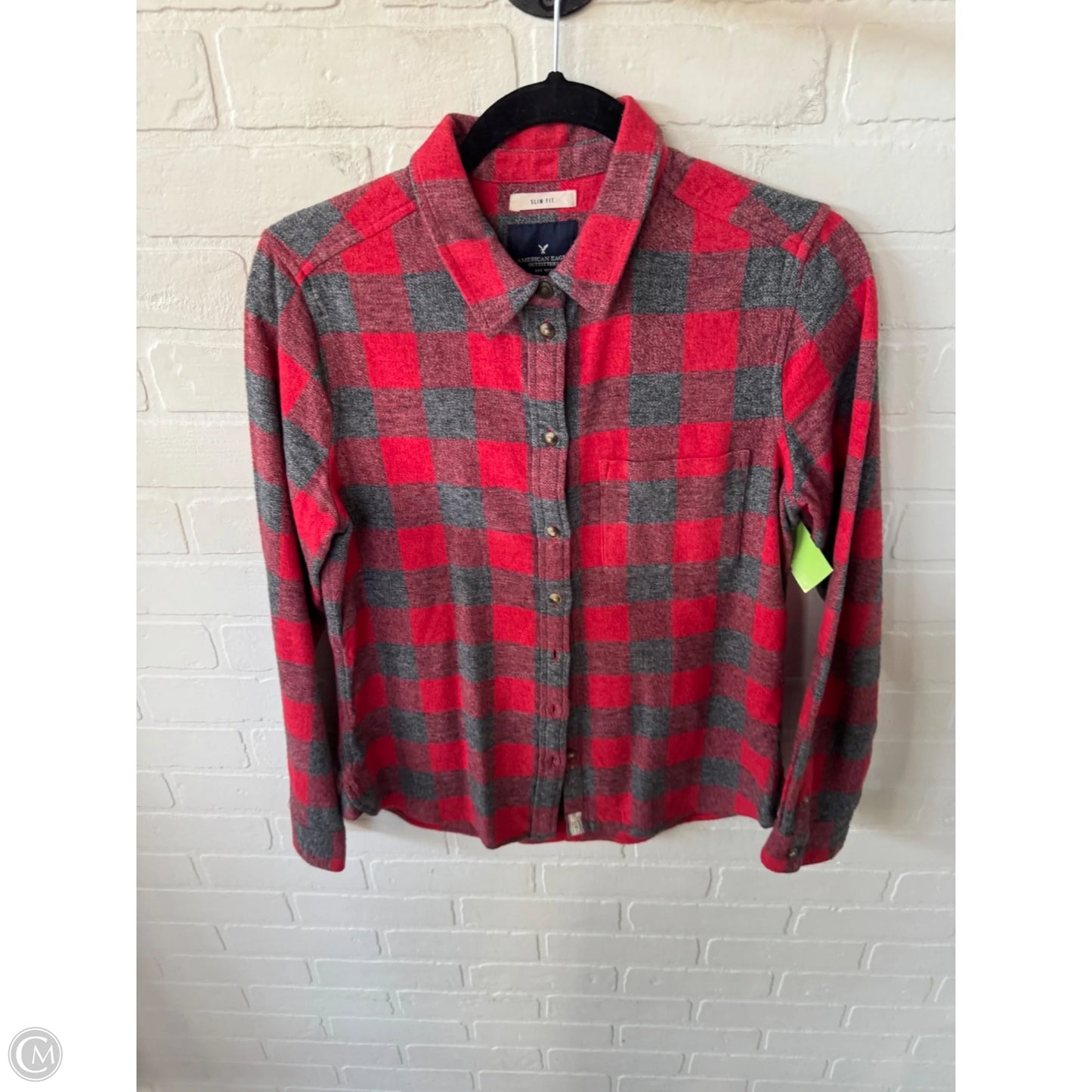 Top Long Sleeve By American Eagle In Grey & Red, Size: M