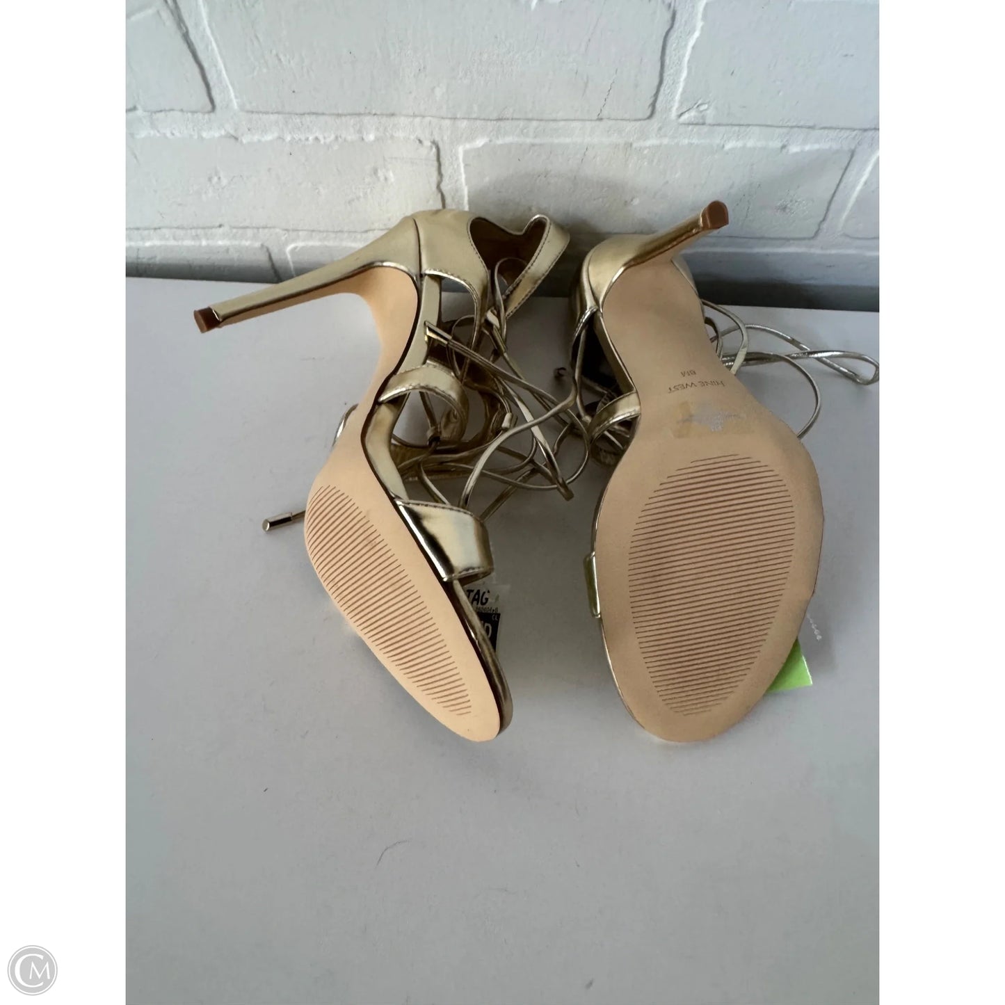 Sandals Heels Stiletto By Nine West In Gold, Size: 8