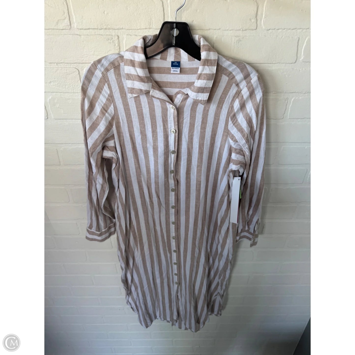 Dress Casual Midi By Old Navy In Tan & White, Size: Xsp