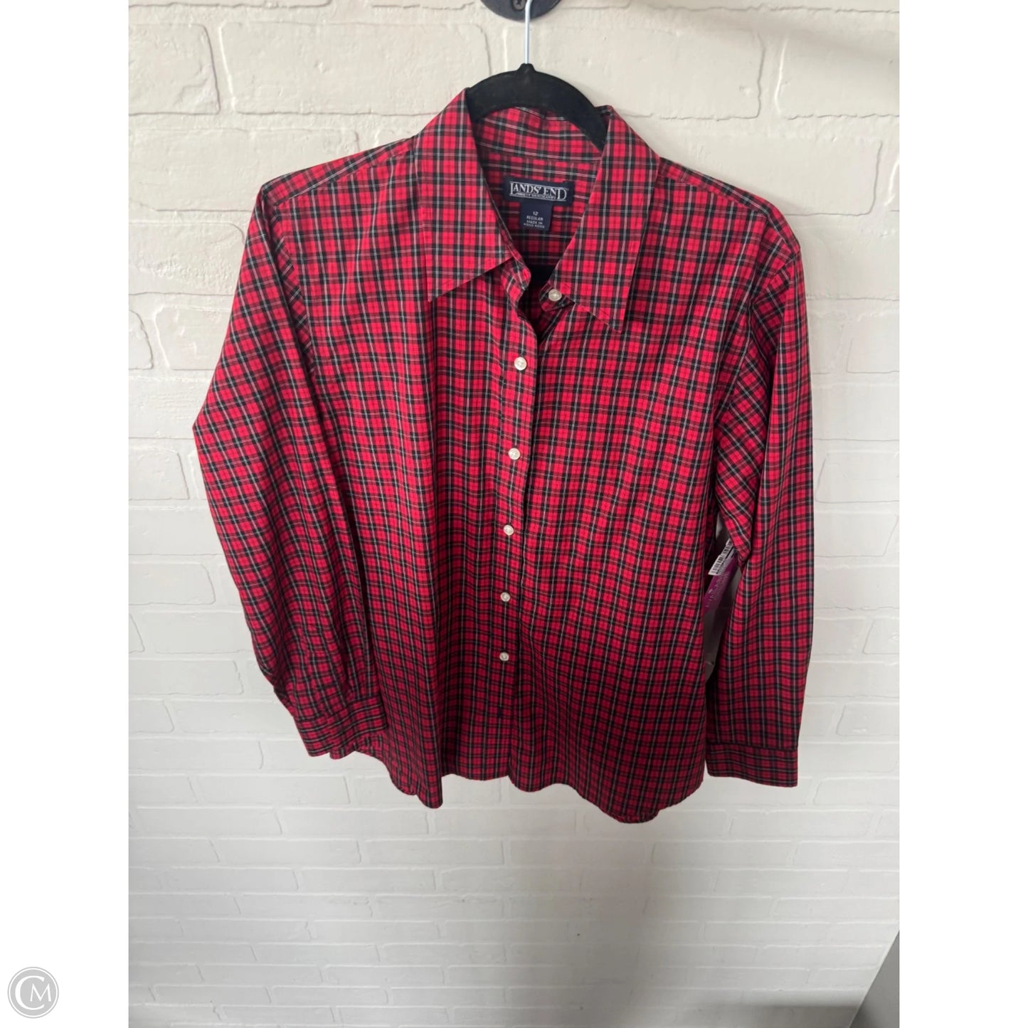 Blouse Long Sleeve By Lands End In Red & White, Size: L