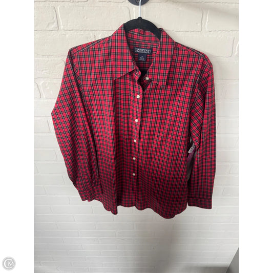 Blouse Long Sleeve By Lands End In Red & White, Size: L
