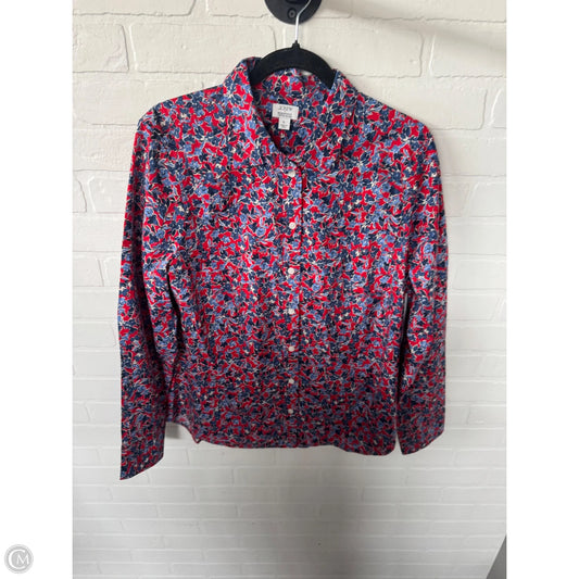 Blouse Long Sleeve By J. Crew In Red & White, Size: L
