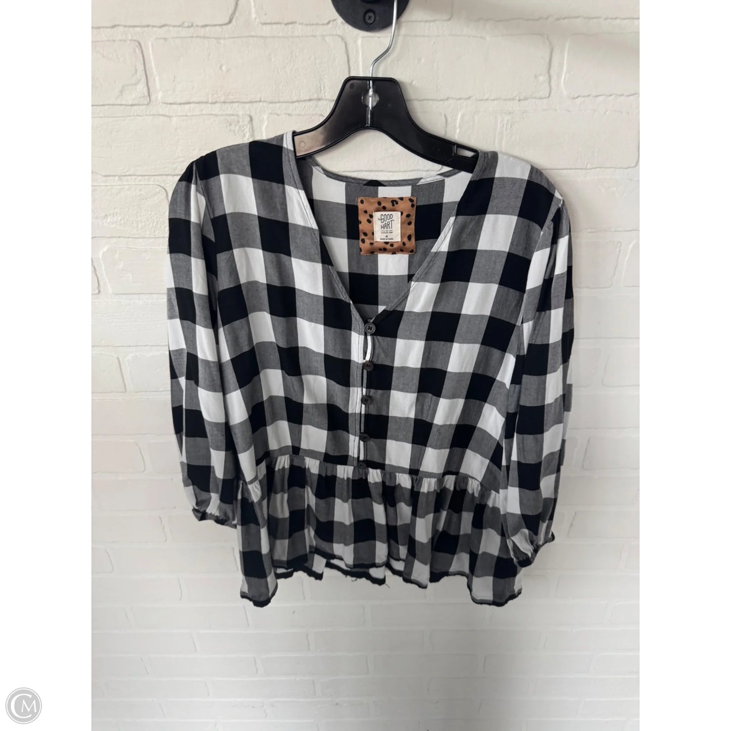 Top 3/4 Sleeve By Good Hart In Black & White, Size: M