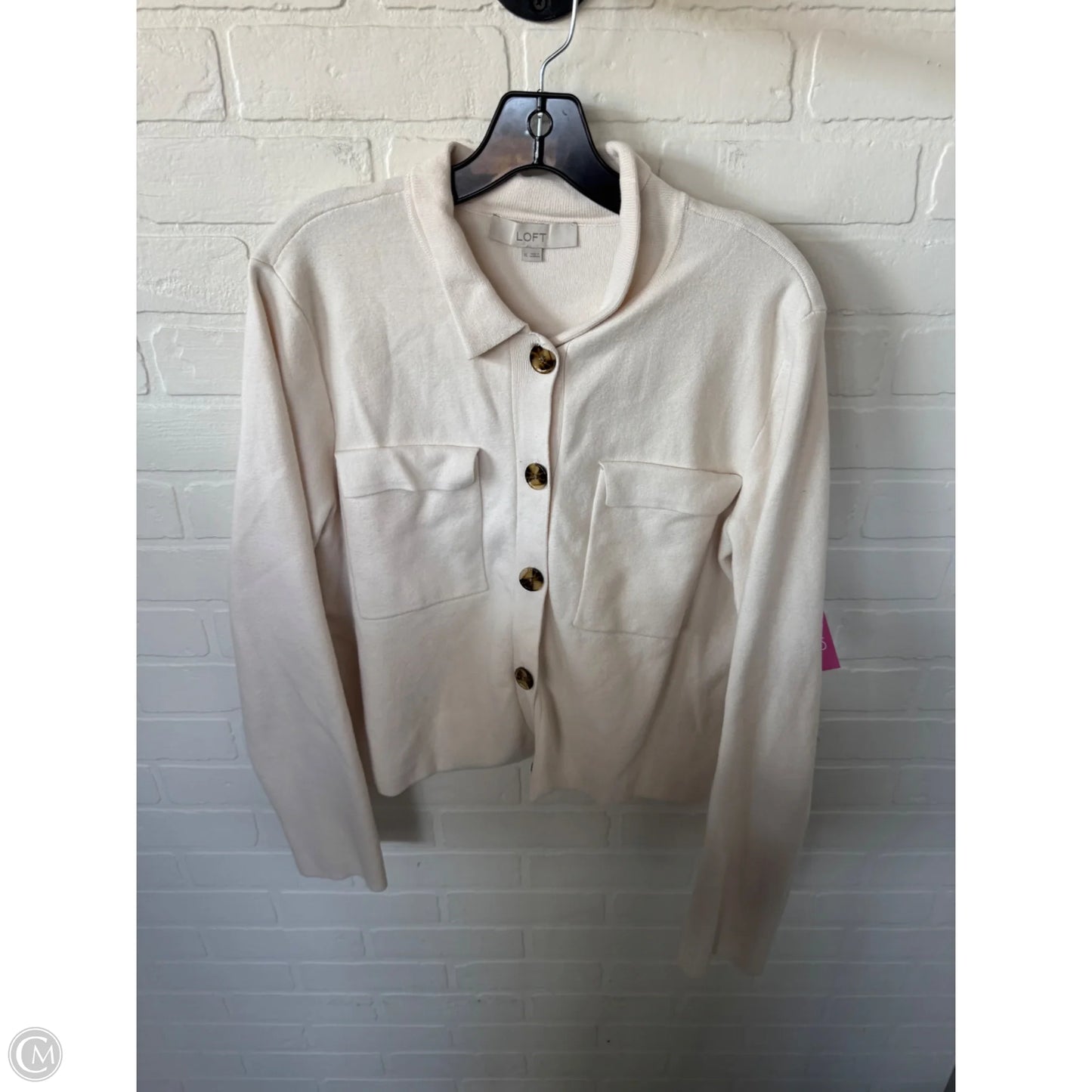 Sweater Cardigan By Loft In Cream, Size: Xl
