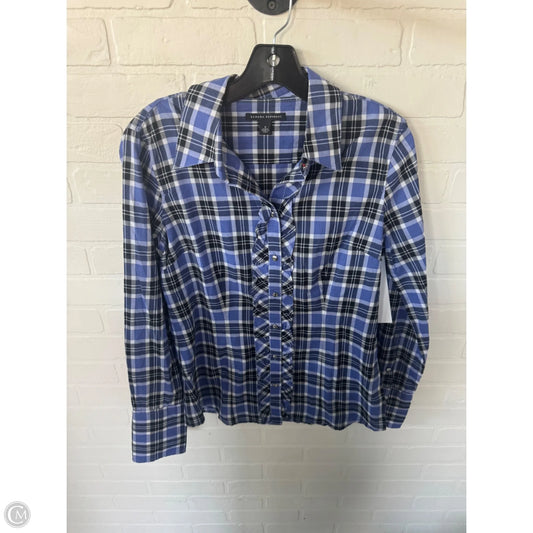 Top Long Sleeve By Banana Republic In Blue & White, Size: M