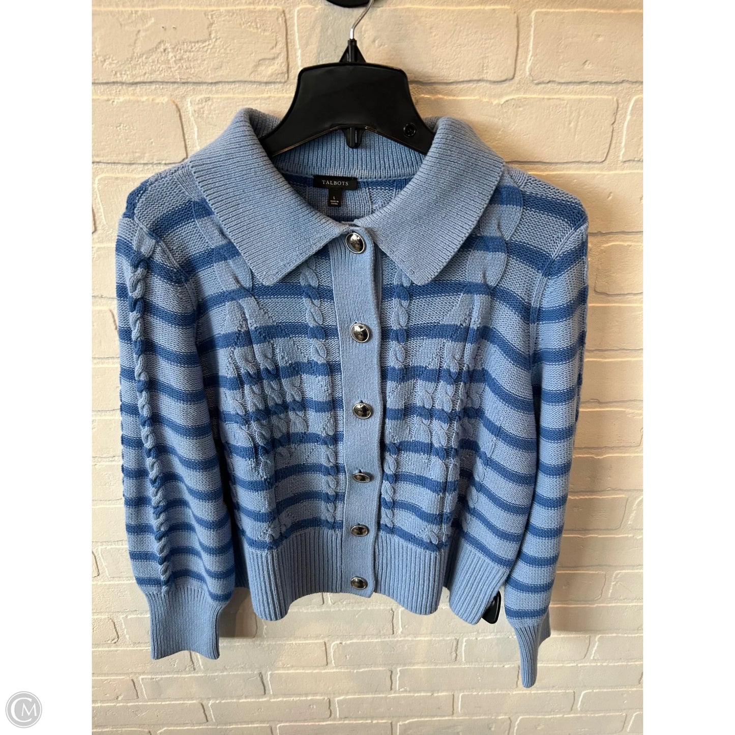 Sweater Cardigan By Talbots In Blue, Size: L