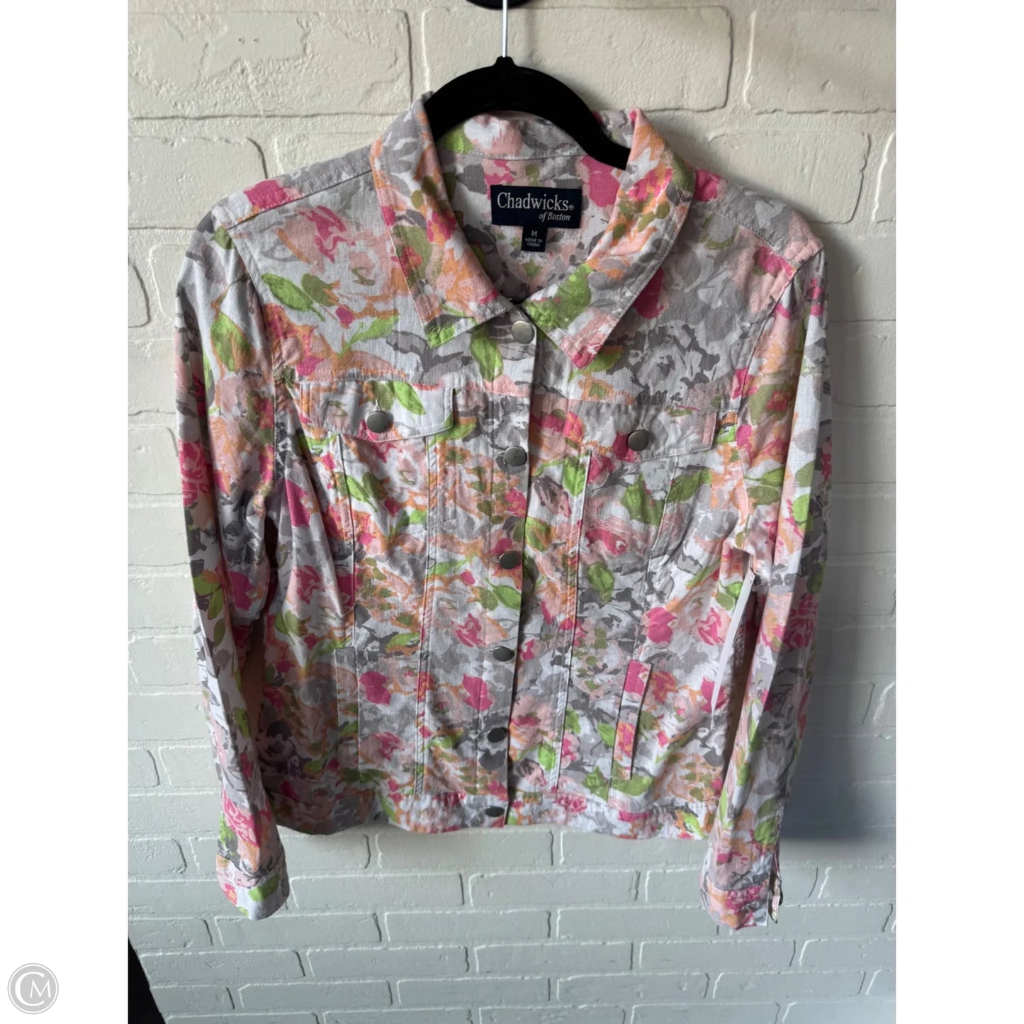 Jacket Denim By Chadwicks In Orange & White, Size: M