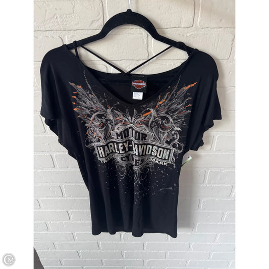 Top Short Sleeve By Harley Davidson In Black & Orange, Size: M