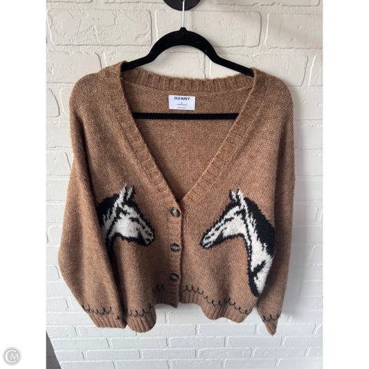 Sweater Cardigan By Old Navy In Brown & White, Size: M