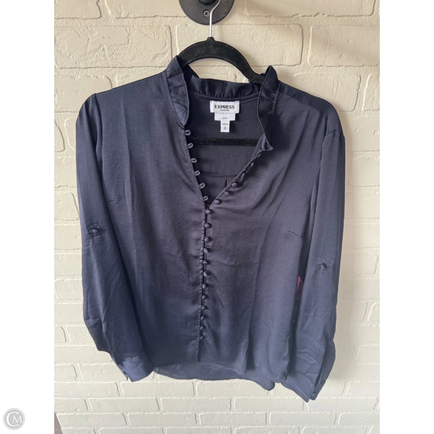 Blouse Long Sleeve By Express In Navy, Size: M