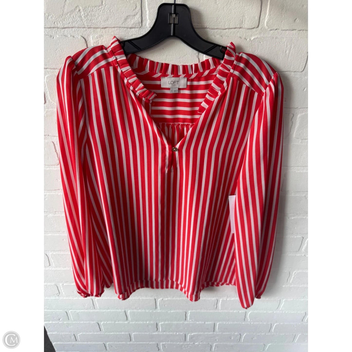 Blouse Long Sleeve By Loft In Orange & White, Size: M