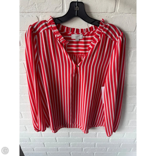 Blouse Long Sleeve By Loft In Orange & White, Size: M