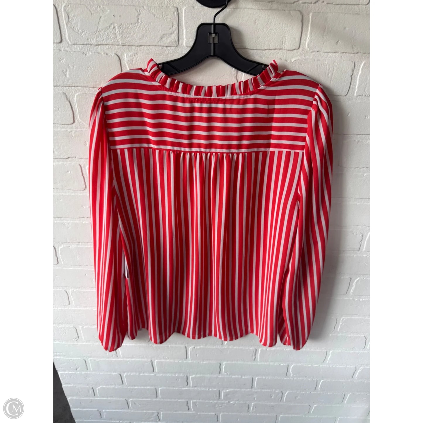 Blouse Long Sleeve By Loft In Orange & White, Size: M
