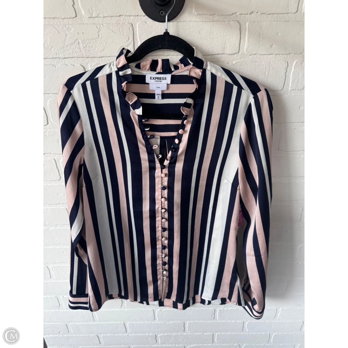 Blouse Long Sleeve By Express In Blue & Pink, Size: M