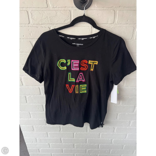 Top Short Sleeve Designer By Karl Lagerfeld In Black & Green, Size: M
