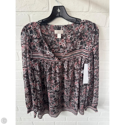 Blouse Long Sleeve By Loft In Black & Pink, Size: S
