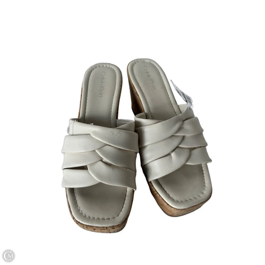 Sandals Heels Wedge By Calvin Klein In Cream & Tan, Size: 9