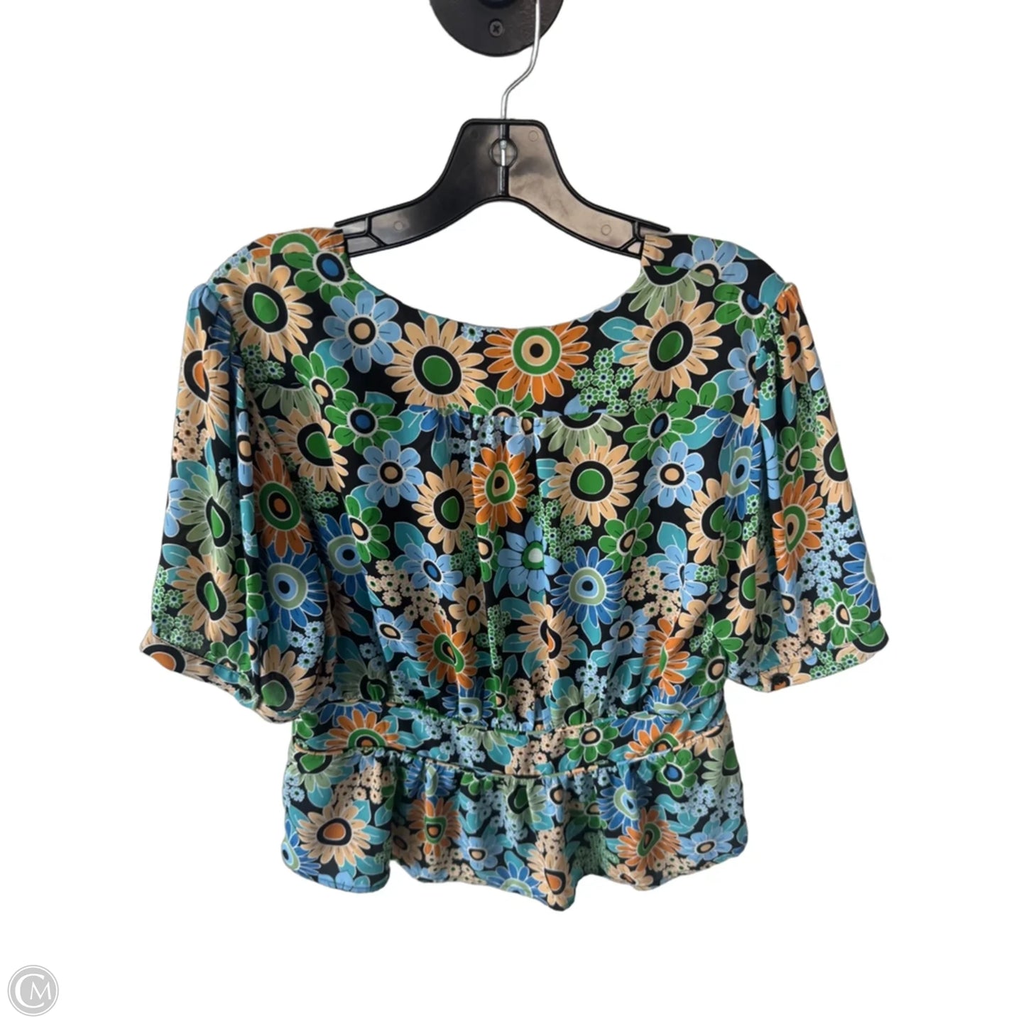 Blouse Short Sleeve By Cabi In Green & Orange, Size: M