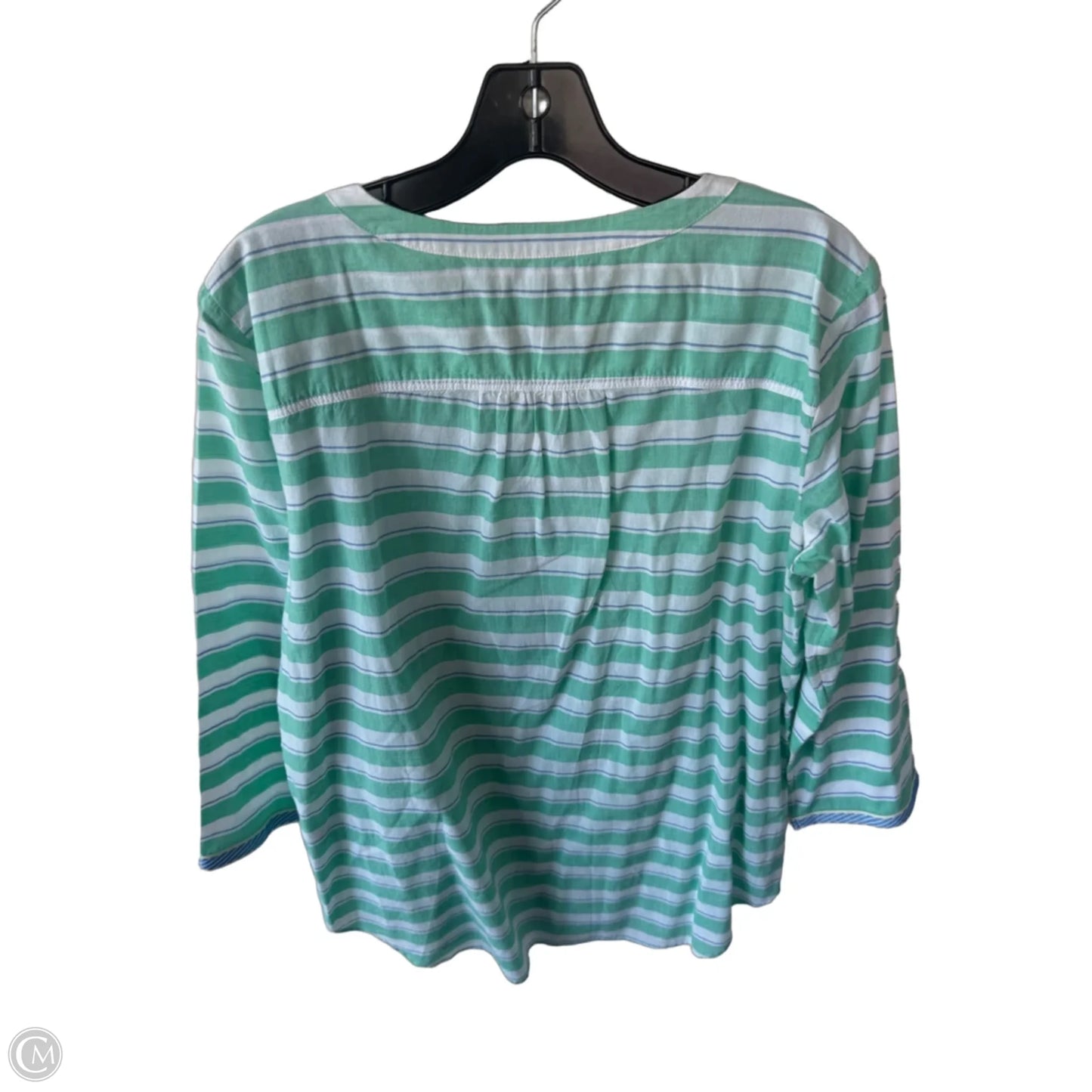 Blouse 3/4 Sleeve By Talbots In Green & White, Size: L