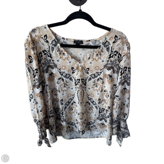 Blouse 3/4 Sleeve By Ann Taylor In Tan & White, Size: M
