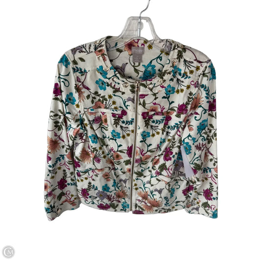 Jacket Denim By Chicos In Cream & Pink, Size: S