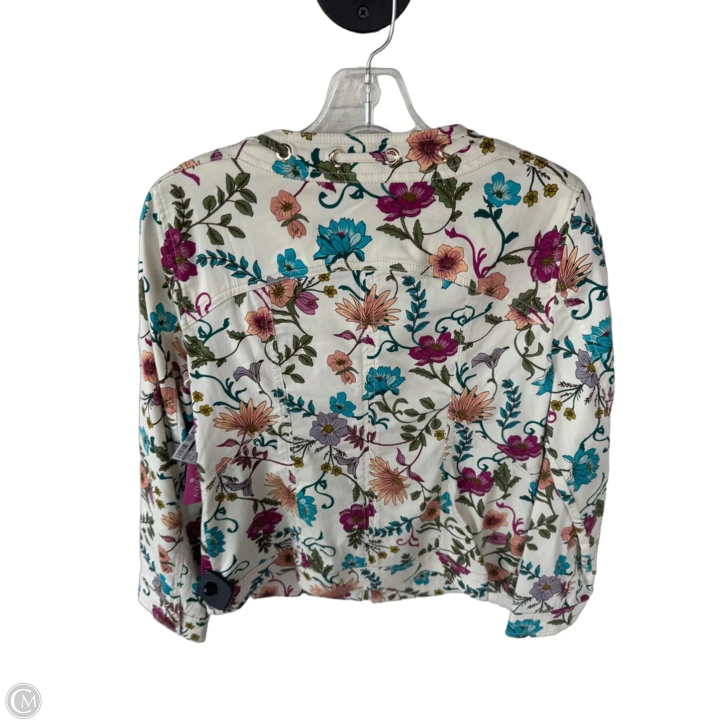 Jacket Denim By Chicos In Cream & Pink, Size: S