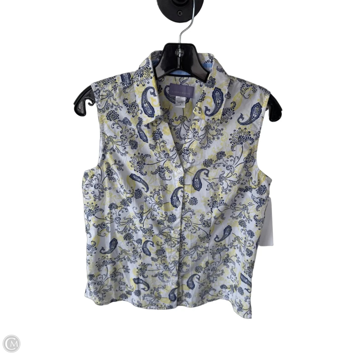 Blouse Sleeveless By Laura Scott In Blue & Yellow, Size: S