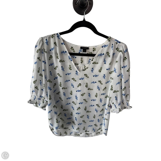Blouse Short Sleeve By Ann Taylor In Blue & White, Size: S