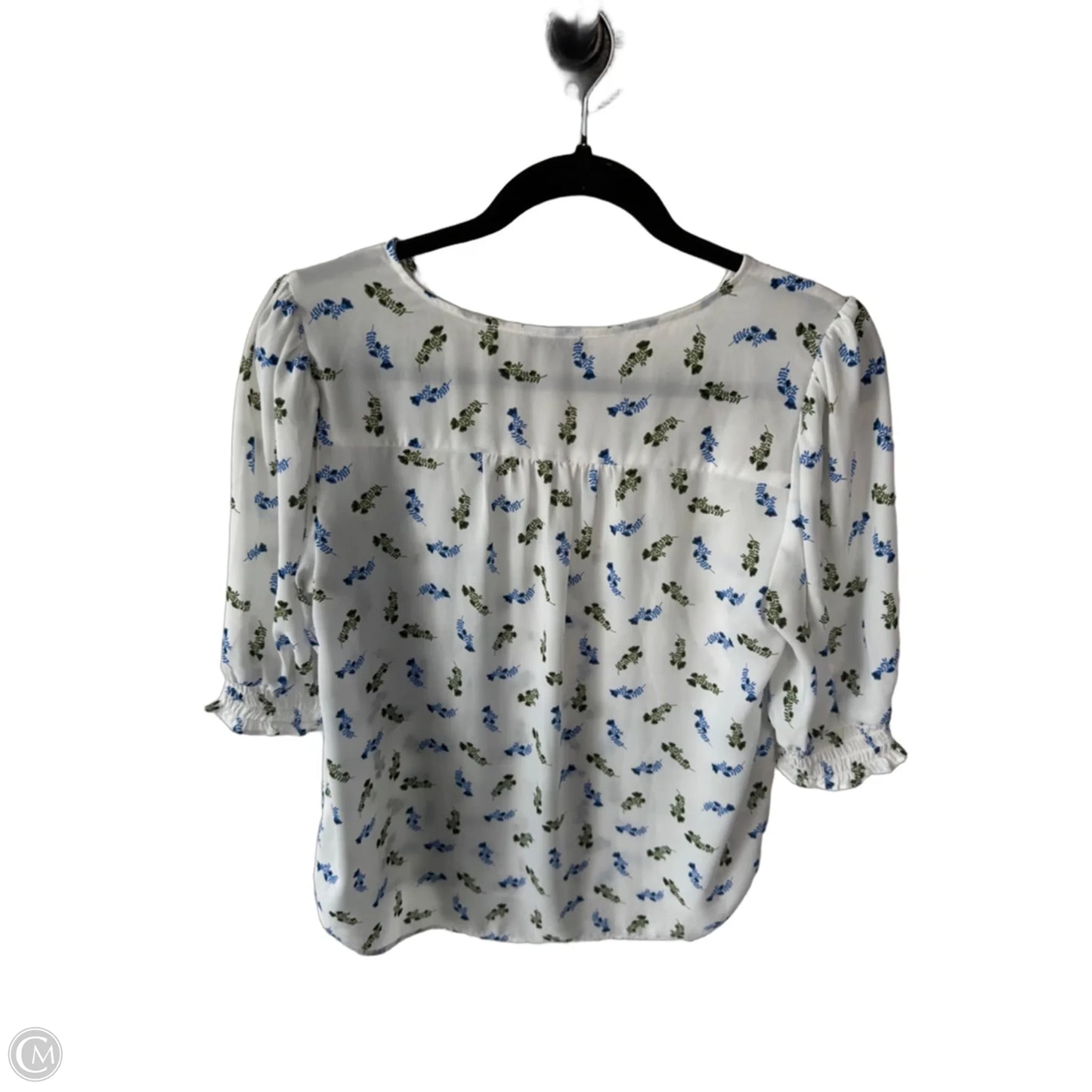 Blouse Short Sleeve By Ann Taylor In Blue & White, Size: S