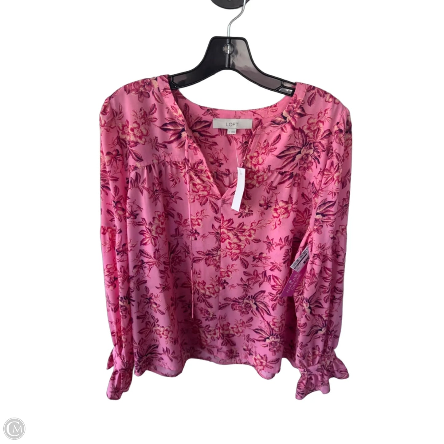 Blouse Long Sleeve By Loft In Pink & Red, Size: S