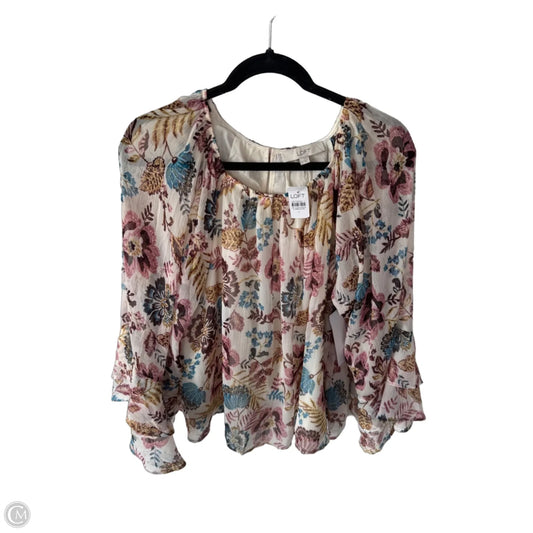 Blouse Long Sleeve By Loft In Cream & Pink, Size: L