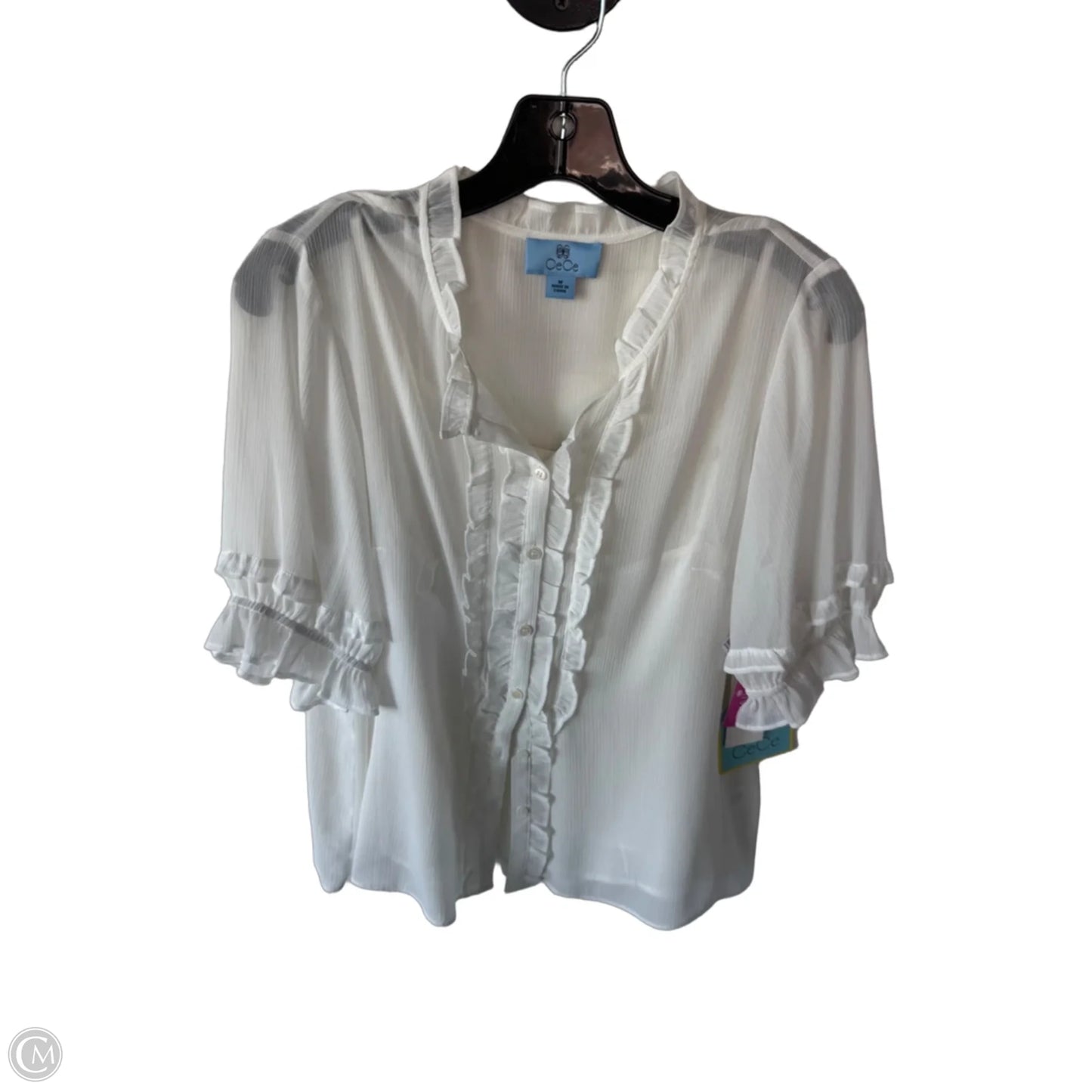 Blouse Short Sleeve By Cece In White, Size: M